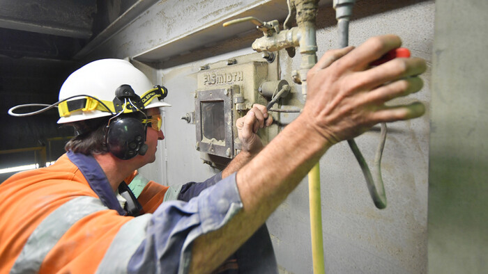 Compressed air is an essential utility at Golden Bay Cement. Pictured the viewing point towards the back end of the cooler