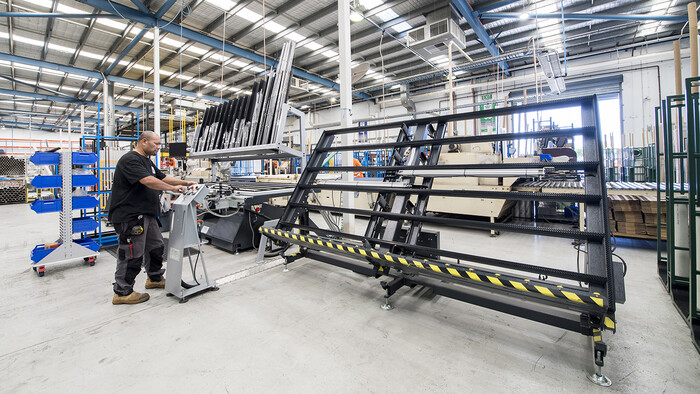 Kaeser compressed air system powering the hinge window frame and sash assembly table at Prowler Proof.