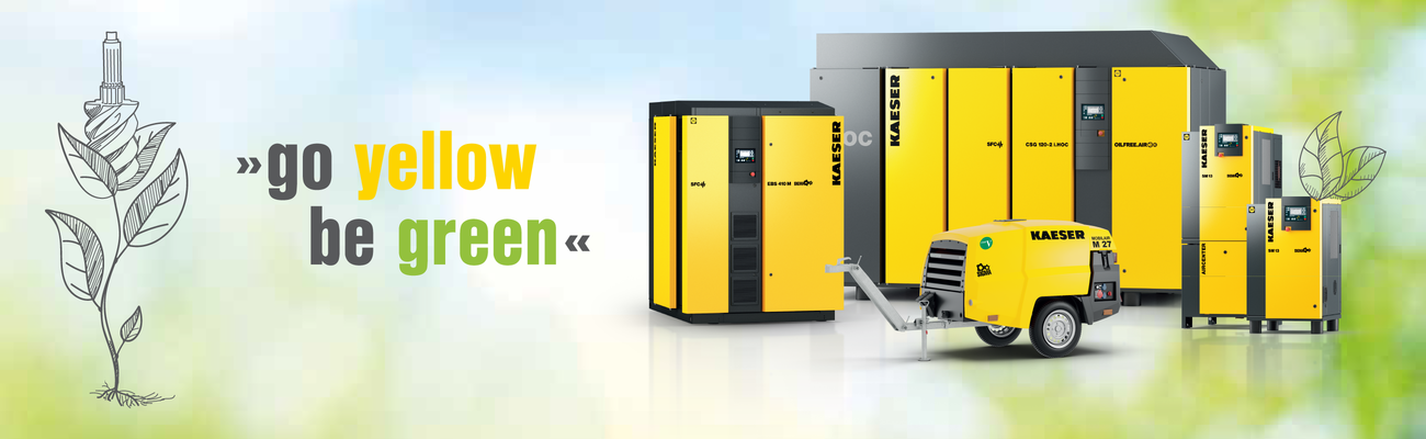 Go yellow, be green: Save energy with Kaeser Compressors. Conserve the environment and resource.